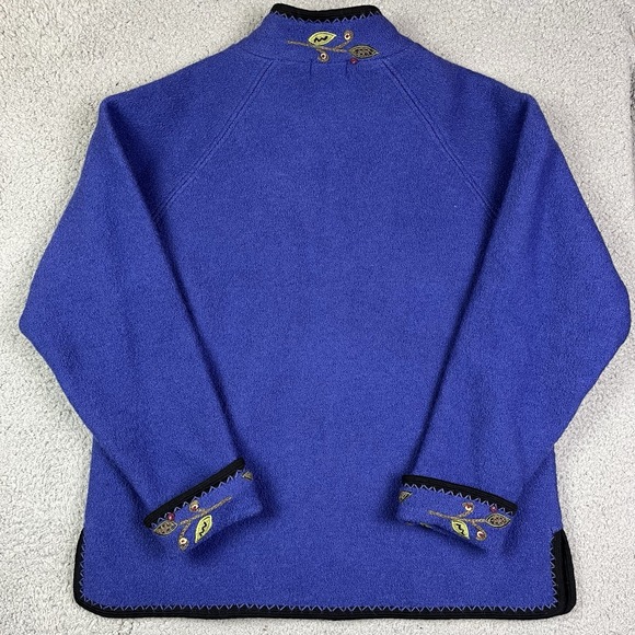 Vtg ICELANDIC DESIGN Jacket Womens Size XL Blue Embroidered Floral Wool Zip 90s - Picture 7 of 10